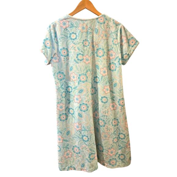 Miss Elaine Relax Floral French Terry Zipper Short Robe See Measurements Pockets - Picture 3 of 7